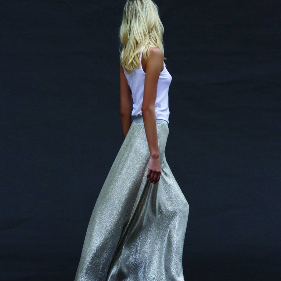 Metallic Silk Blend A Line Skirt