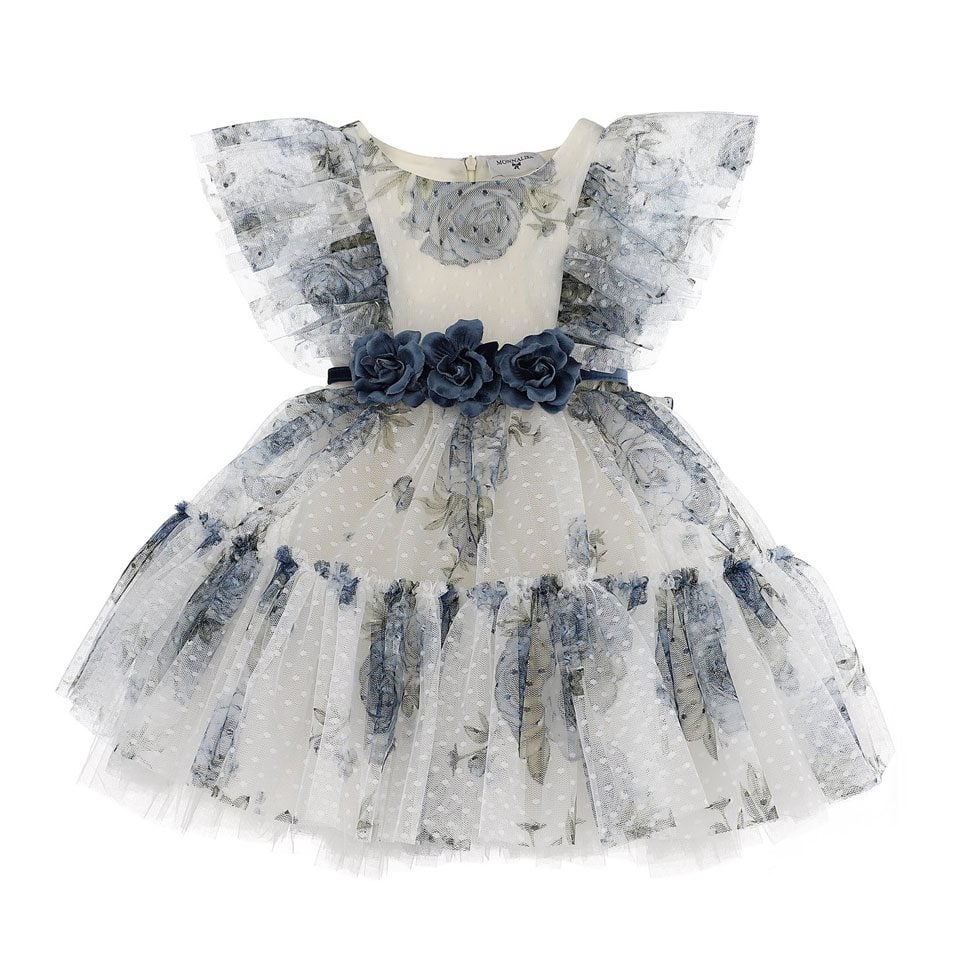 Monnalisa floral-print tulle dress - Black