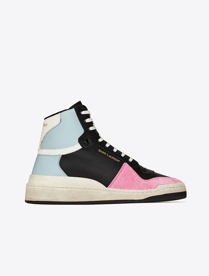 Saint Laurent leather and suede mid-top sneakers