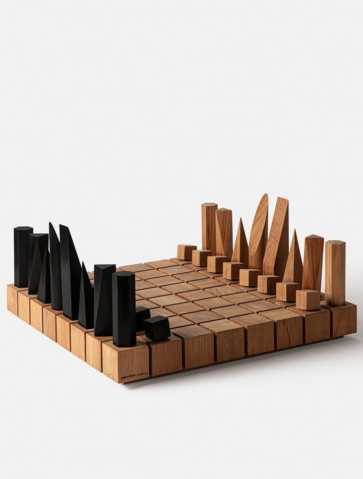 James Perse teak chess board set; available by special order