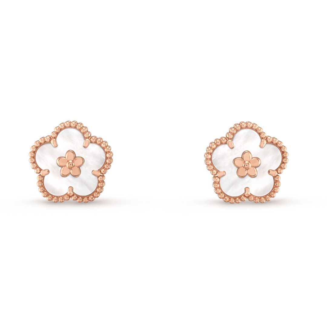 Van Cleef & Arpels Lucky Spring mother-of-pearl earrings in rose gold.