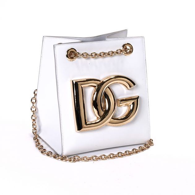 Dolce & Gabbana white bag with gold DG logo and chain strap