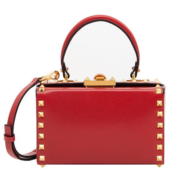 Valentino red Roman Palazzo box bag with stud detailing and long strap