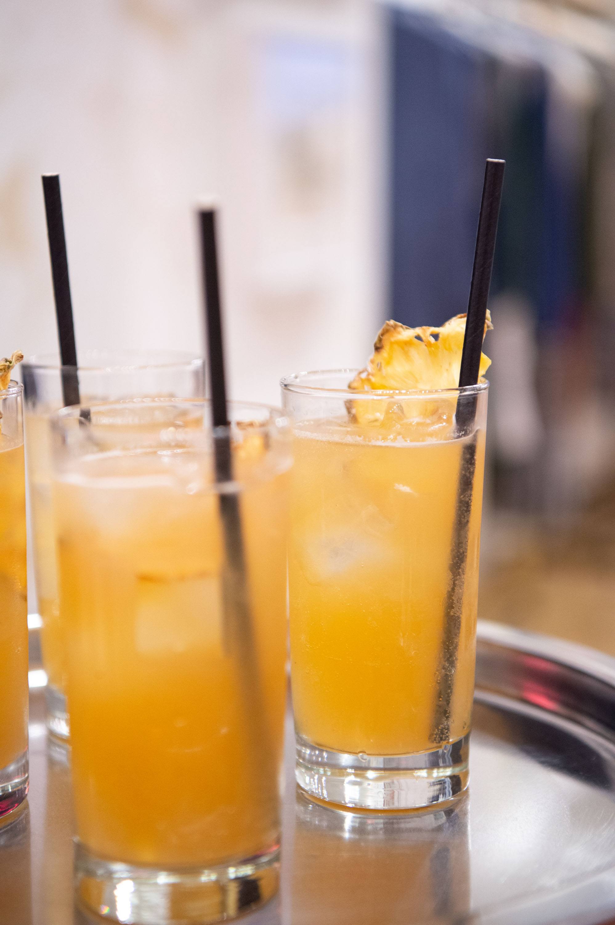 Rum cocktail photographed on serving tray