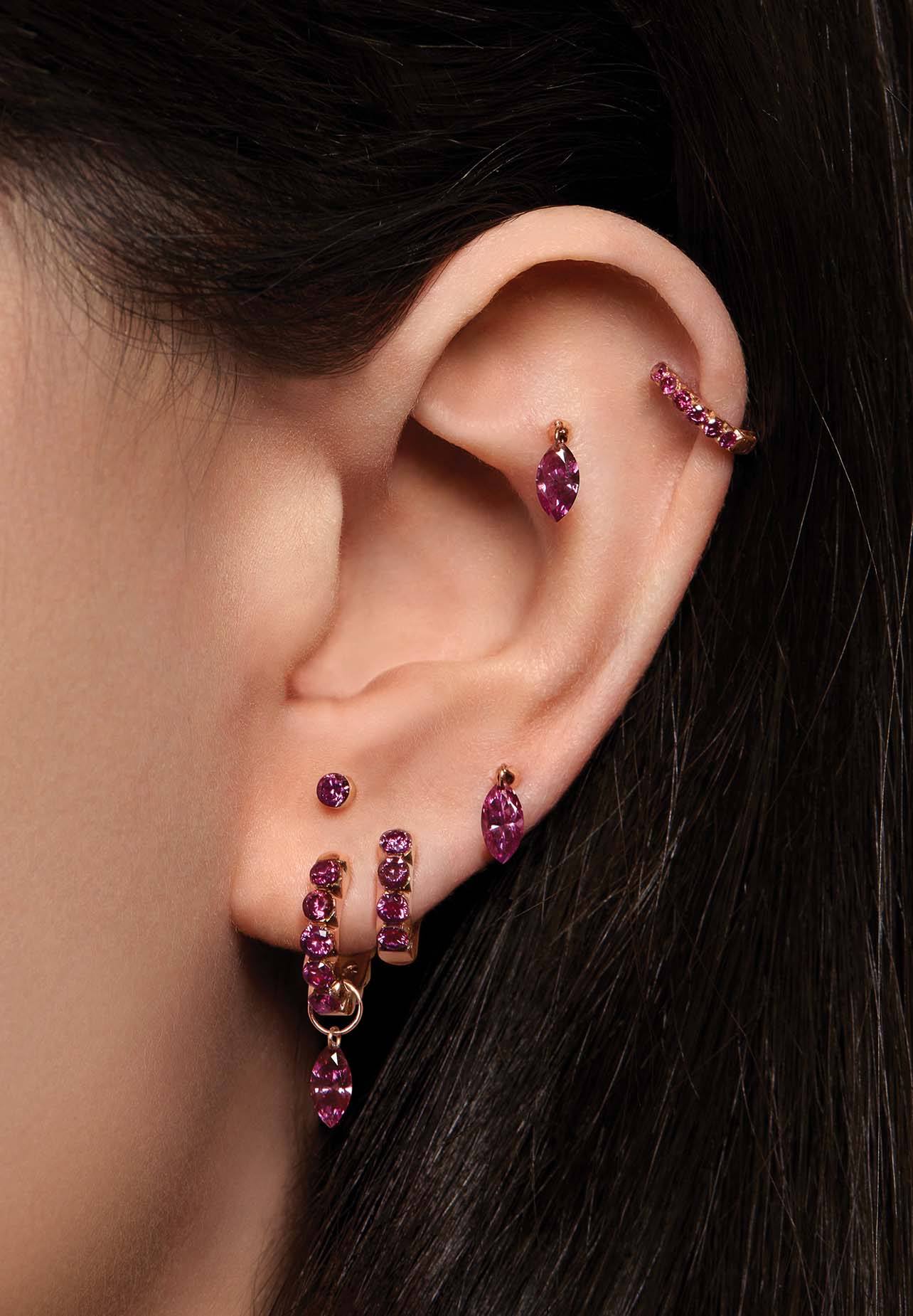 Rose purple diamond piercings