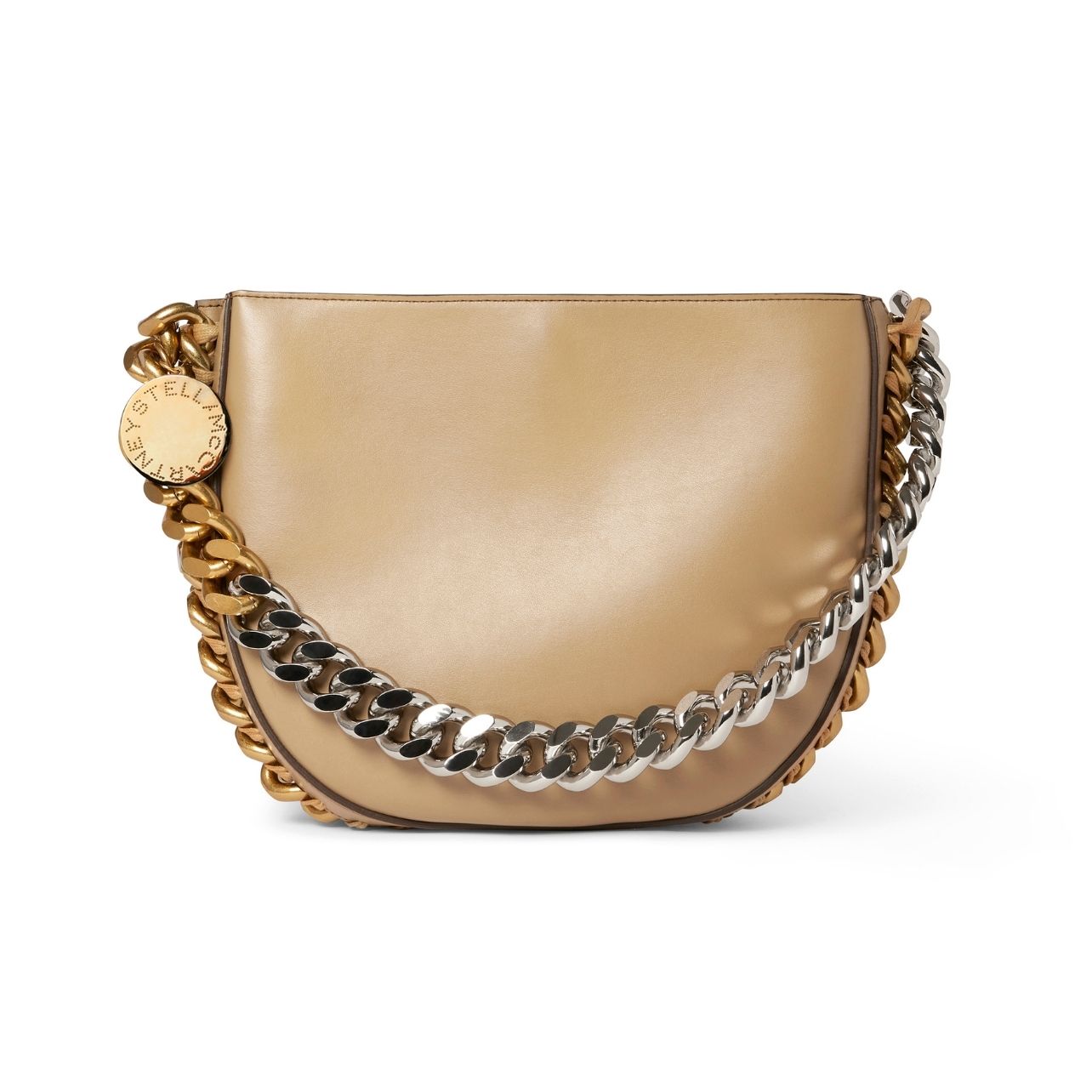 Stella McCartney tan purse with oversized mixed-metal chain strap