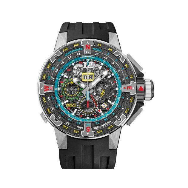 Richard Mille watch with oversized circular face and black athletic band