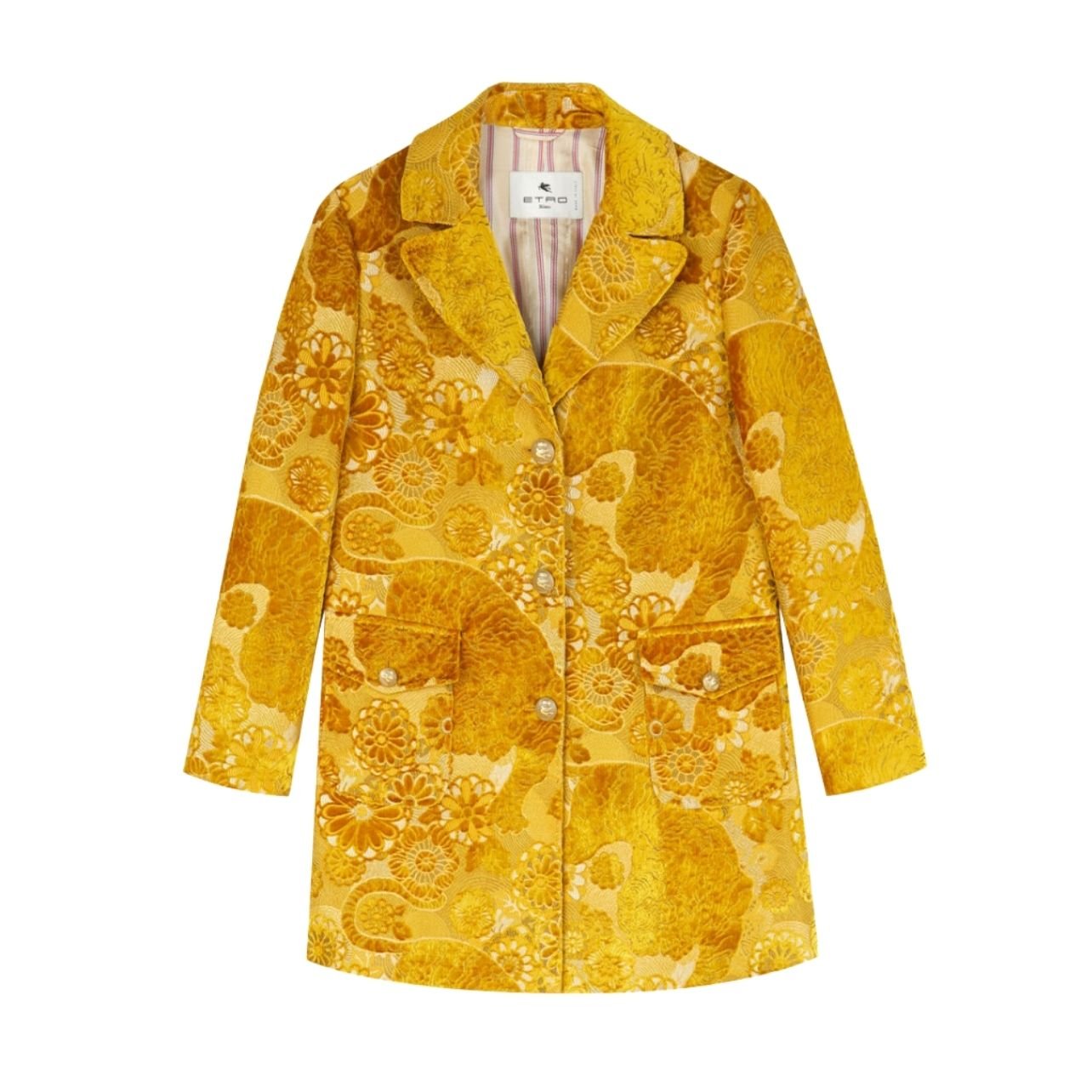 Etro yellow jacquard style coat with floral detailing
