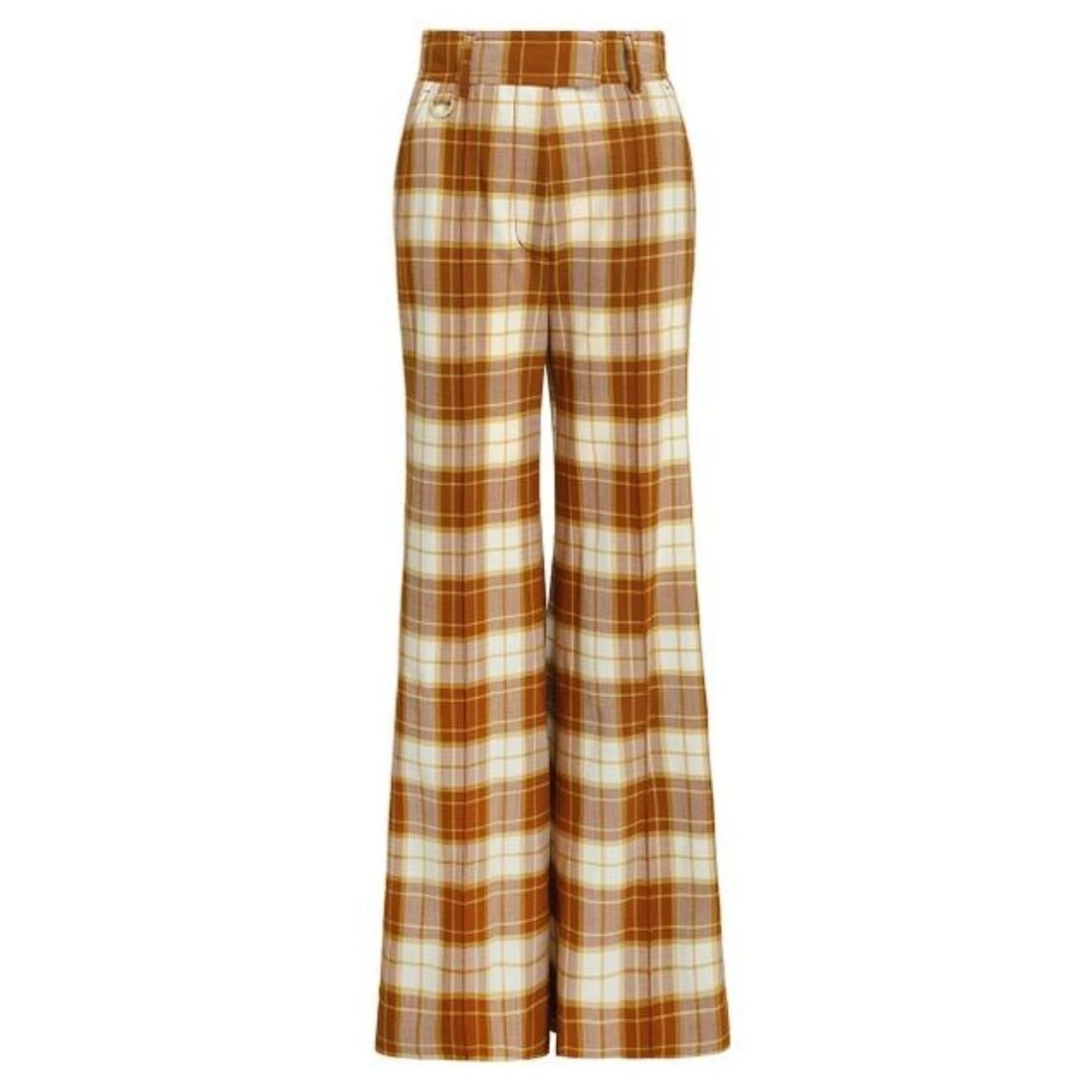 Zimmermann high-waisted brown plaid wide-leg trousers