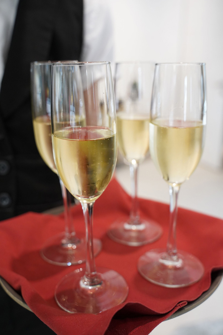 Champagne photographed on serving tray