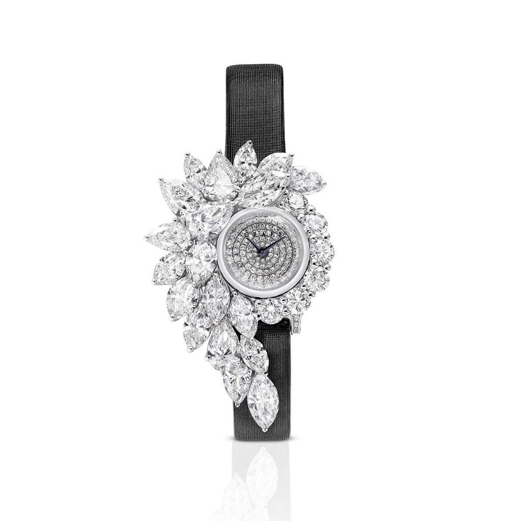 Diamond encrusted watch with black band