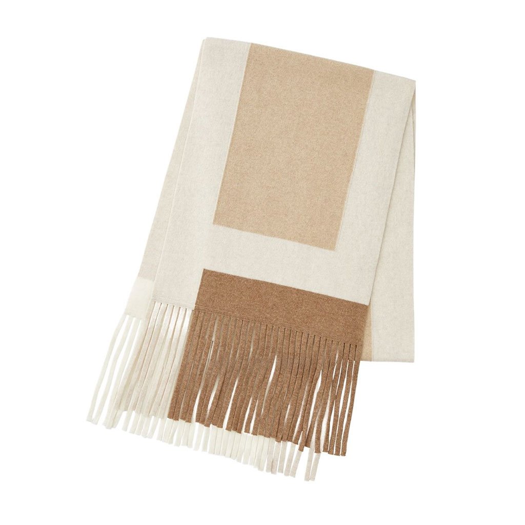 Oversized tan and white cashmere scarf