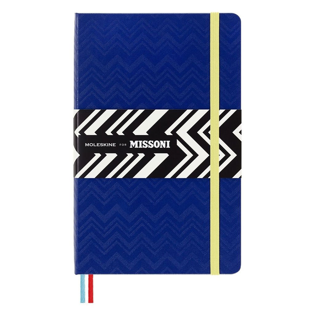 Blue hardcover notebook with embossed Missoni pattern