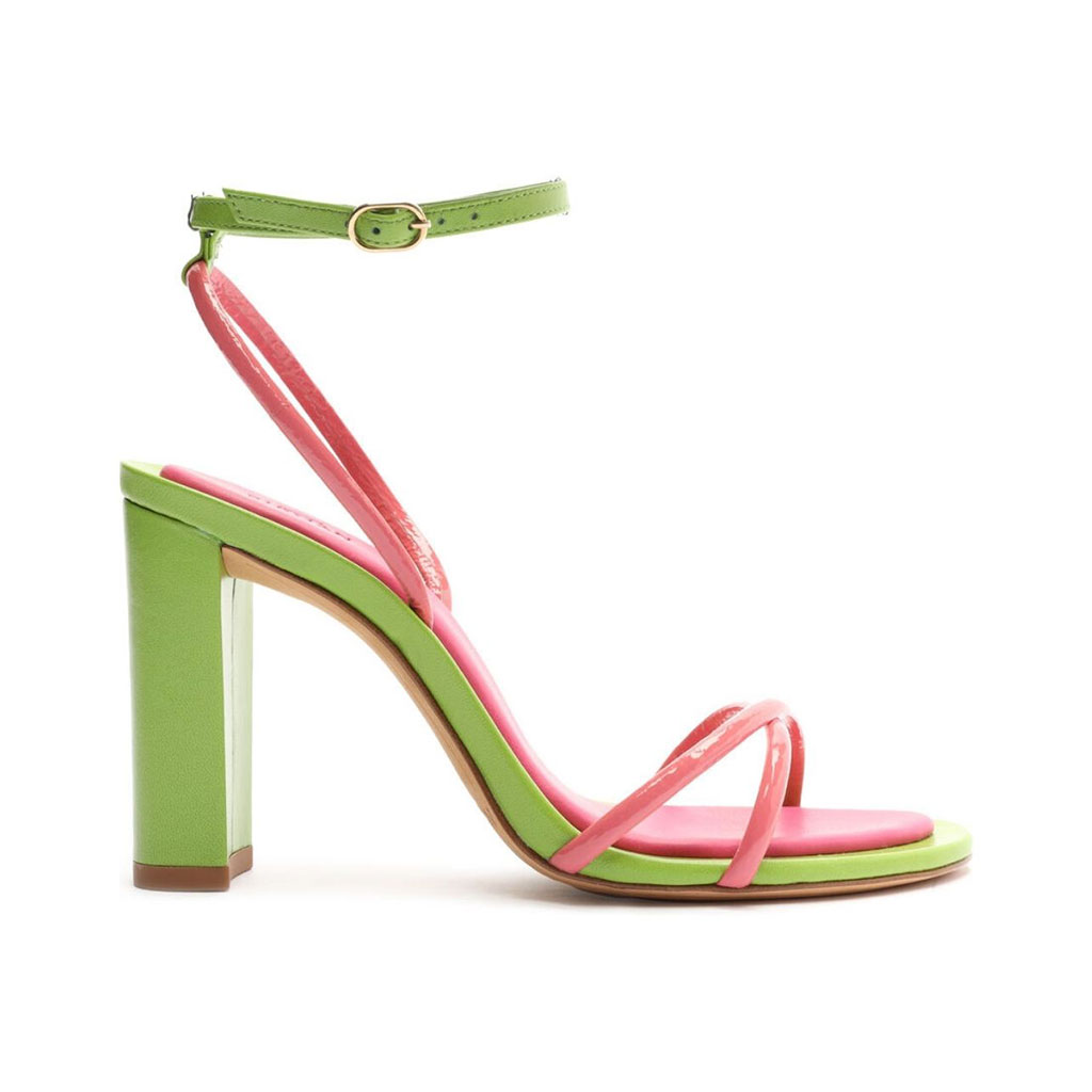 Pink and green heeled sandals