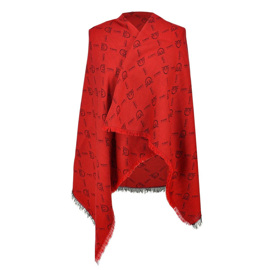 Large red cotton and modal jacquard shawl scarf, with Monogram motif