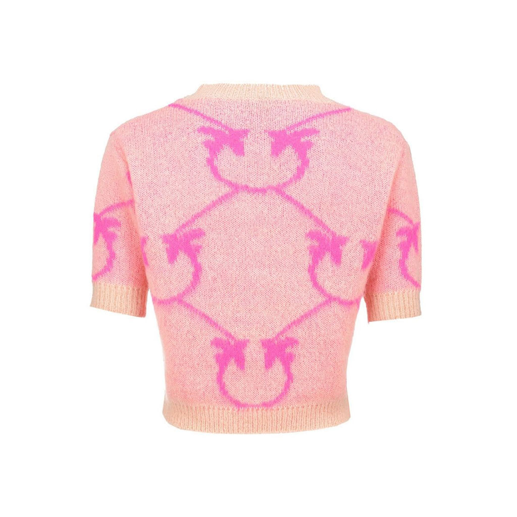 Cropped sweater in mohair- and alpaca-blend jacquard yarn, with maxi Love Birds Monogram.