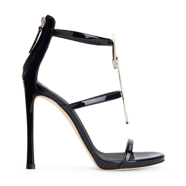 Black patent strappy sandal