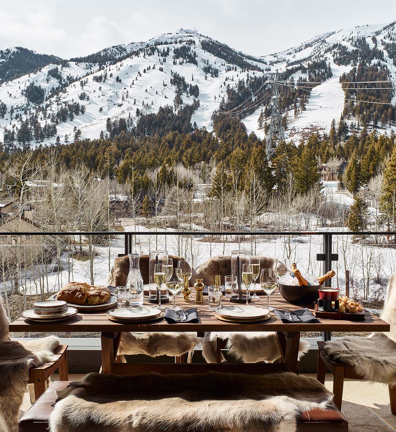 A lux table top setting overlooking the Teton mountains in Jackson Hole, Wyoming