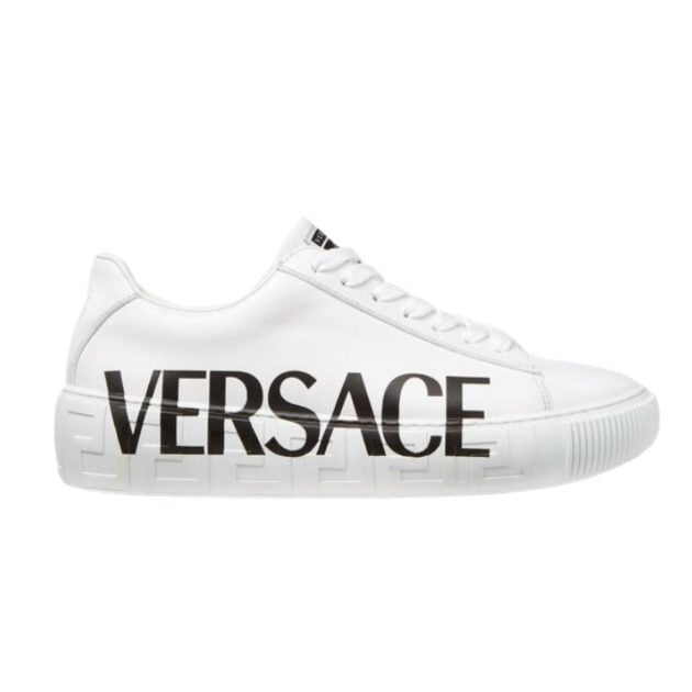 White Versace sneakers with black Versace lettering