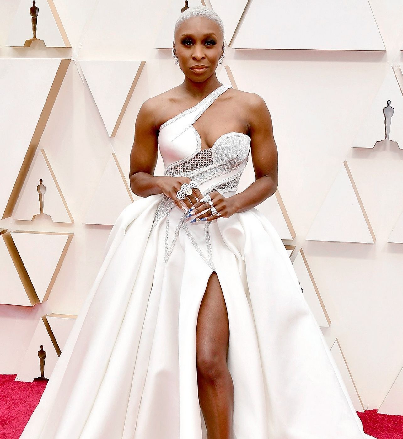 Cynthia Erivo photographed at the 2020 oscars in a white gown