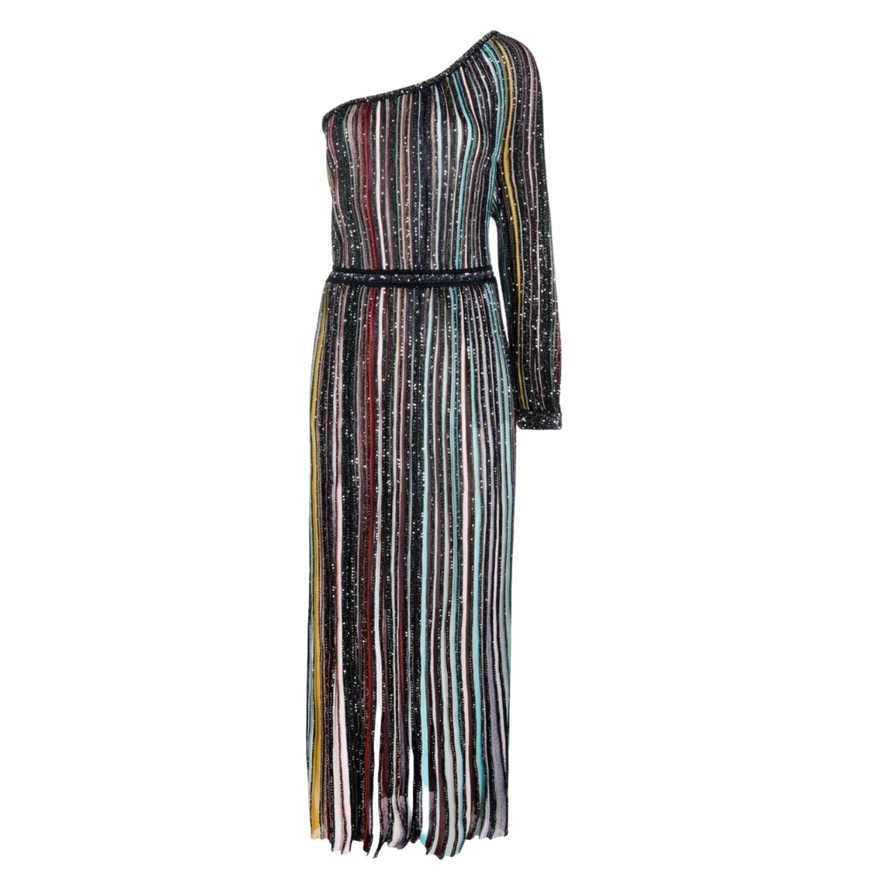 Striped one-shoulder maxi dress
