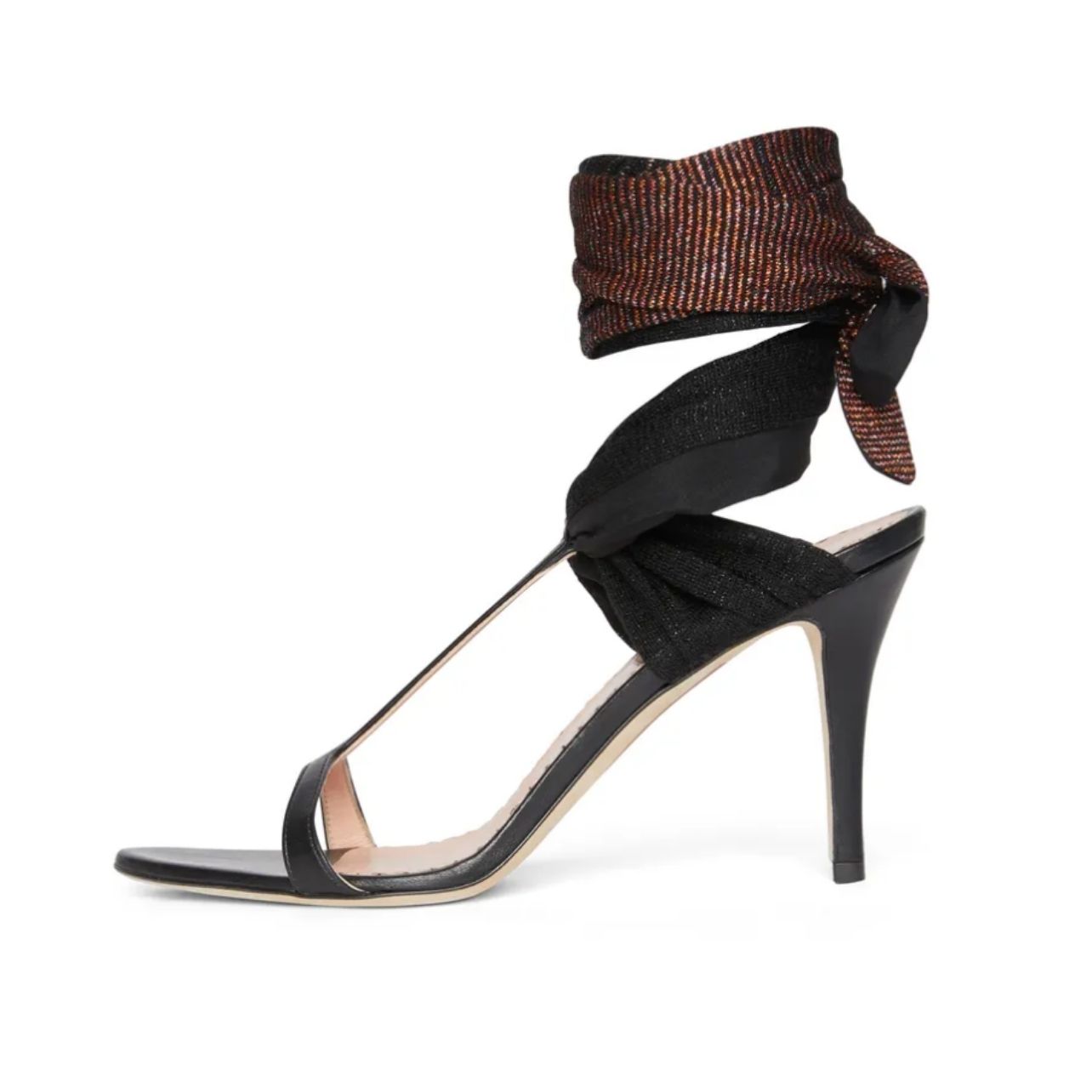 High-heel sandals with a lamé strap