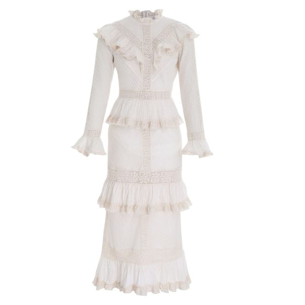 White lace ruffle midi dress