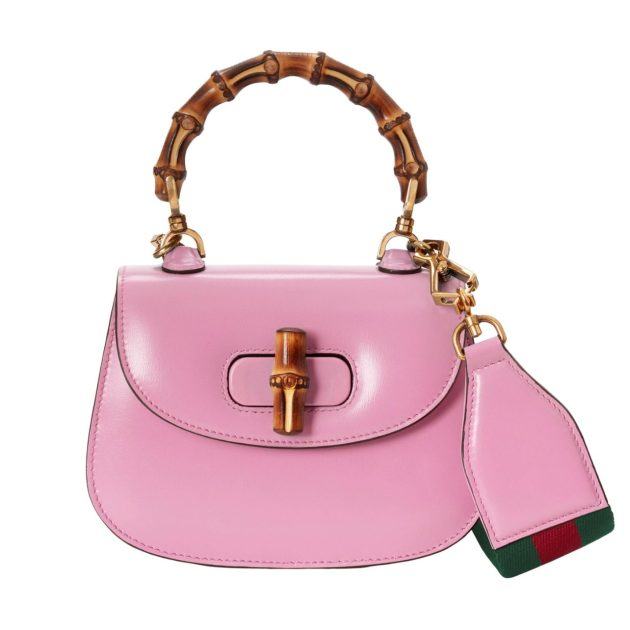 Pink top handle Gucci bag with bamboo detail