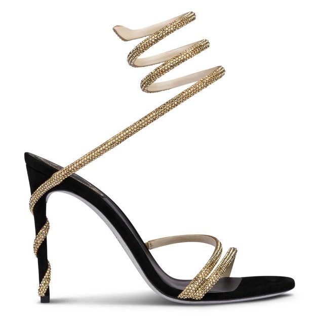 Black sandal with golden snake wrap detail