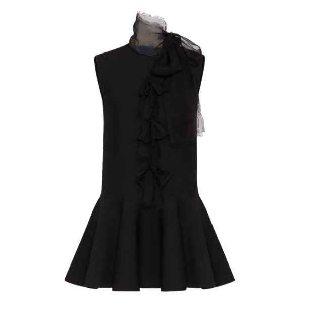 Black high neck mini dress with tulle detailing