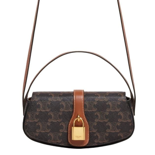 Black and brown leather monogrammed Celine crossbody bag