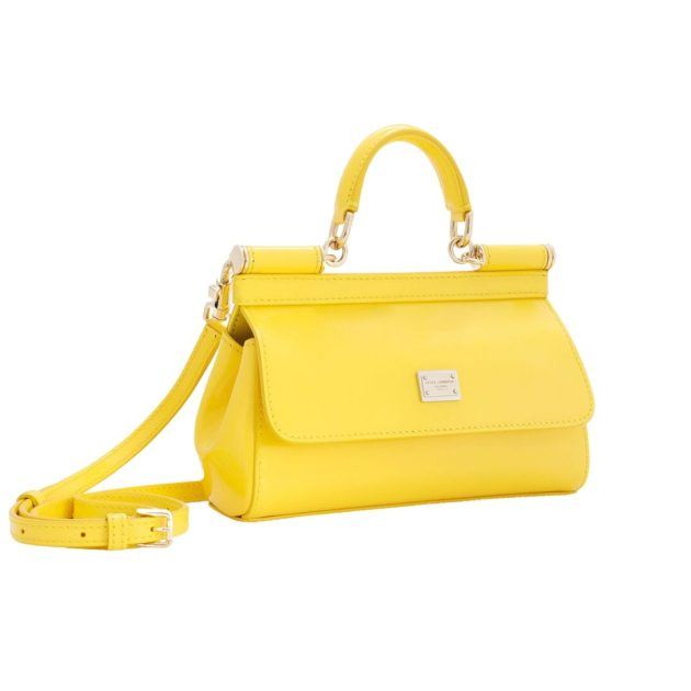 Yellow top handle bag with gold hardware