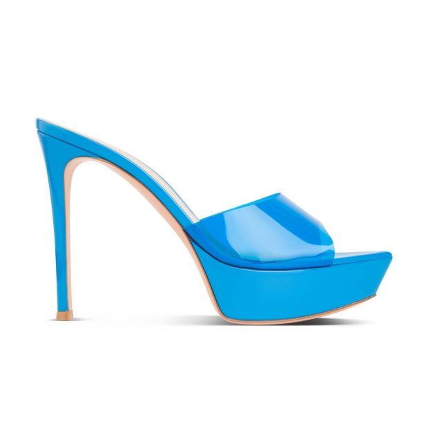 mule heeled blue sandal
