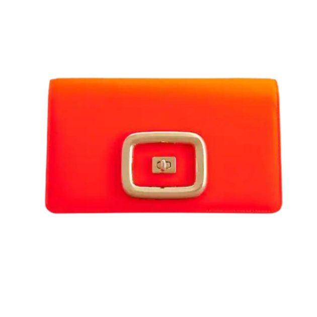 Orange clutch bag with gold hardware