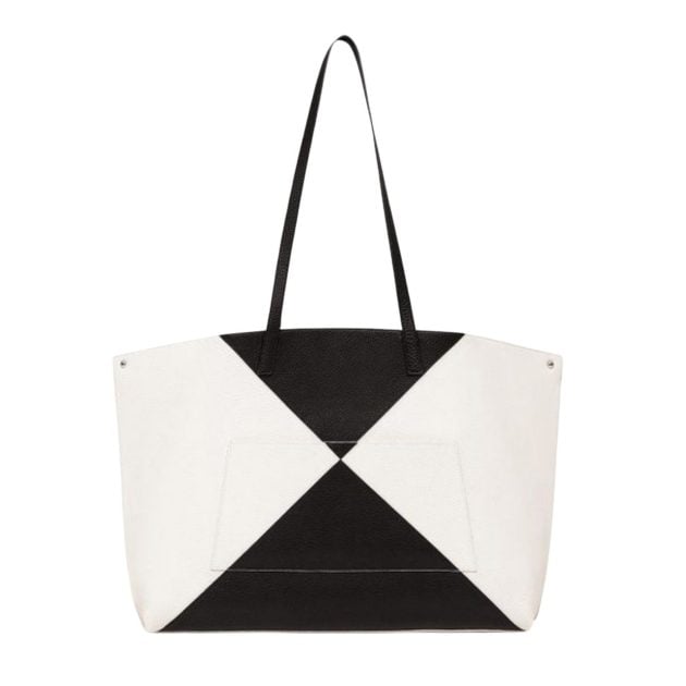 Black and white colorblock tote bag