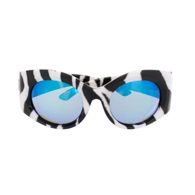Zebra print sunglasses with blue tint frames
