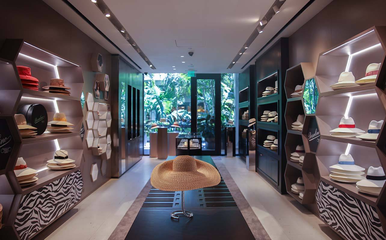 Interior shot of the Borsalino store at Bal Harbour Shops