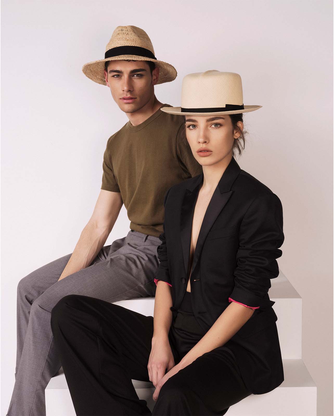 Campaign image of models wearing Borsalino hats