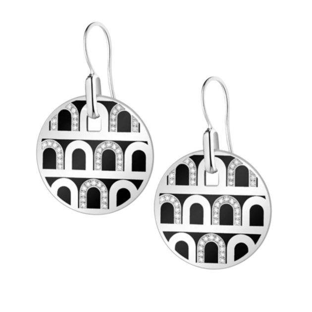 White, black and silver detail pendant earrings