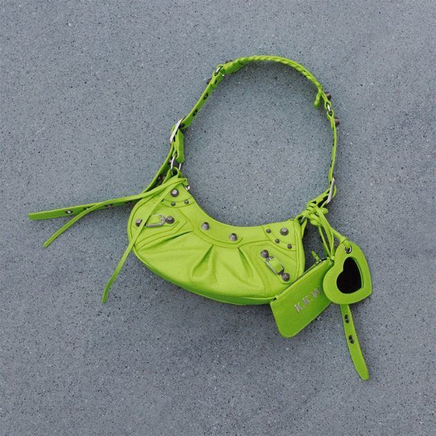 Neon green shoulder bag with silver hardware