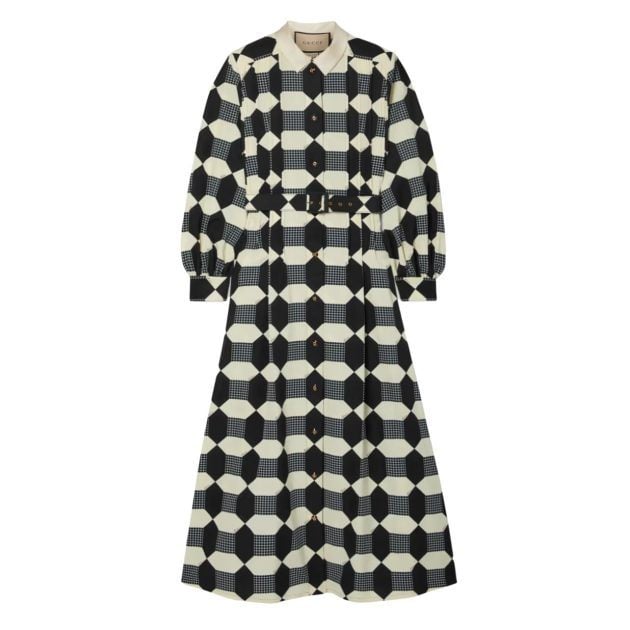 black and white patterned long sleeve dress