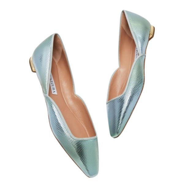 blue metallic ballet flats