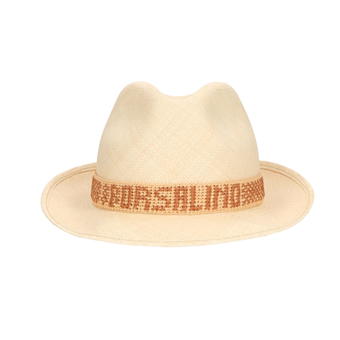 Straw hat with “Borsalino” printed on the brim