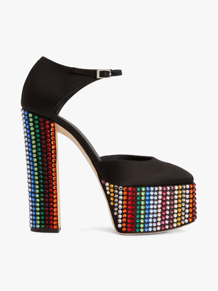 Stomping into the next PTA meeting like…. Giuseppe Zanotti’s Bebe Strass sandals will definitely help her make a statement.