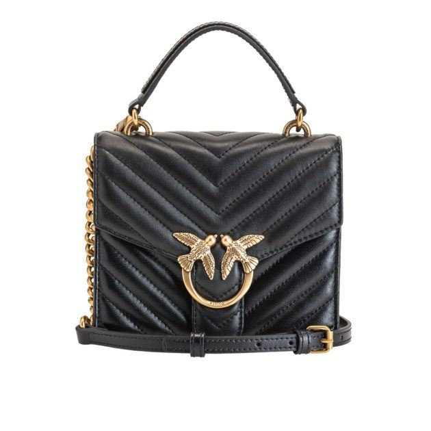 Black leather bag with top handle and gold hardware