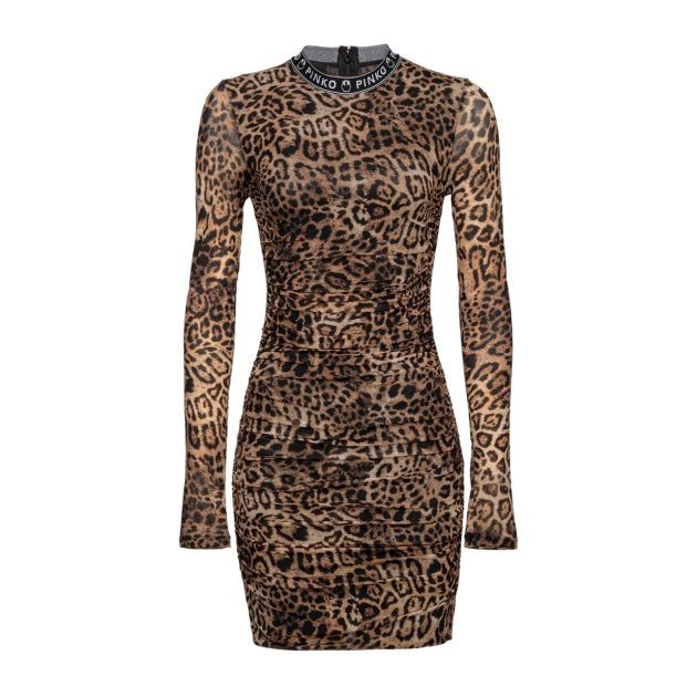 leopard long sleeve mini dress with ruched detailing