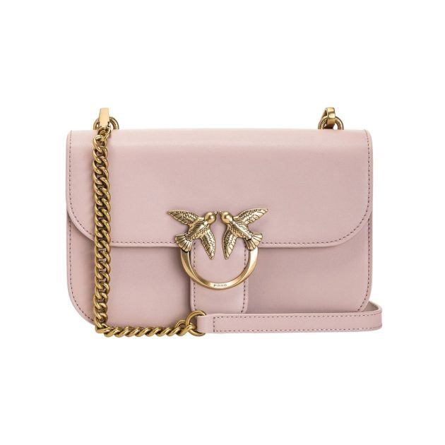 light pink flap handbag with gold hardware