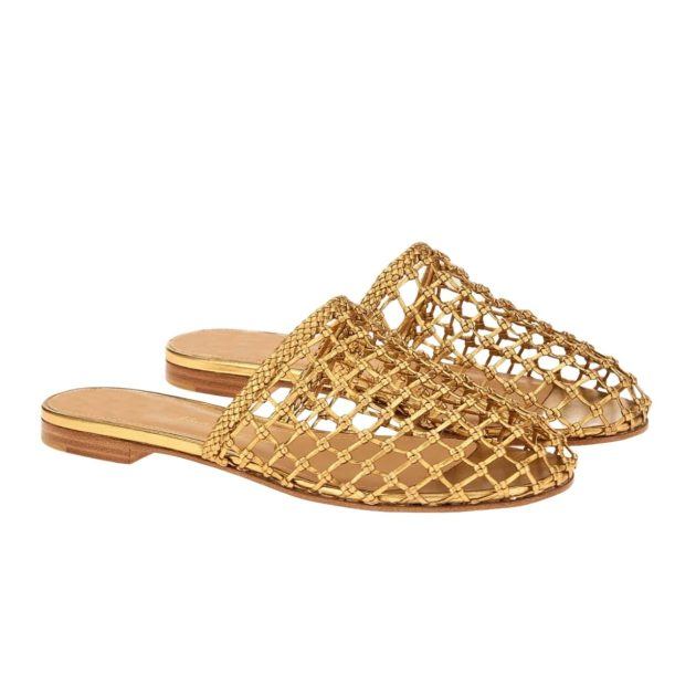 gold woven mules