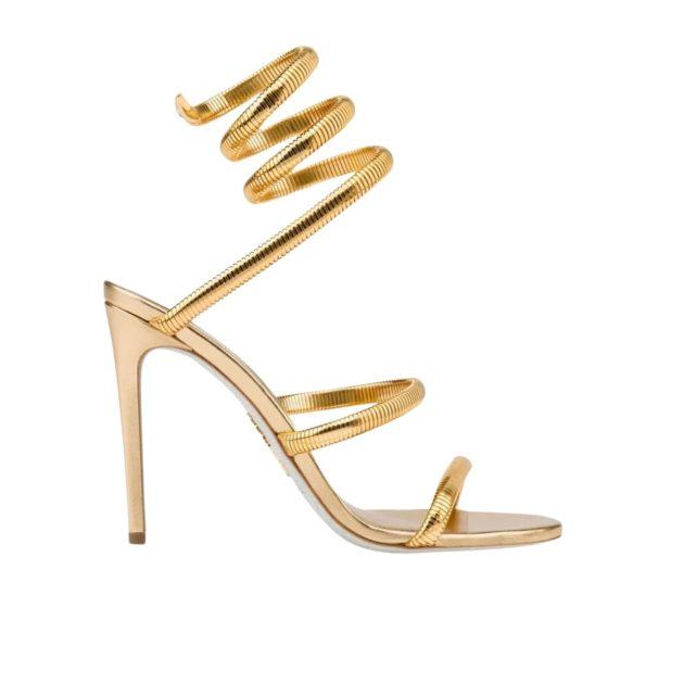 Rene Caovilla gold wrap-up heel sandals