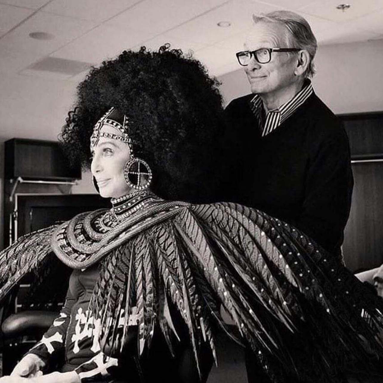 Cher and Bob Mackie preparing for a show